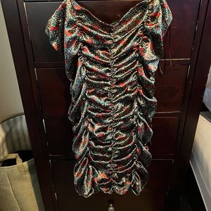 Ruffle satin dress with roses UO